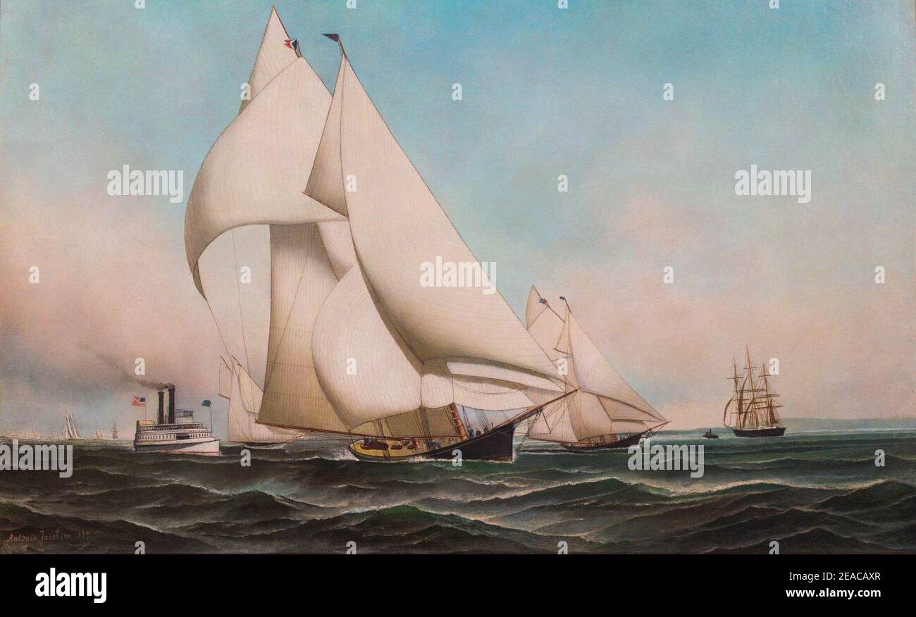 New York Yacht Club Fleet Race, 1889 Palmer Leading Atalanta, par Antonio Jacobsen. Banque D'Images