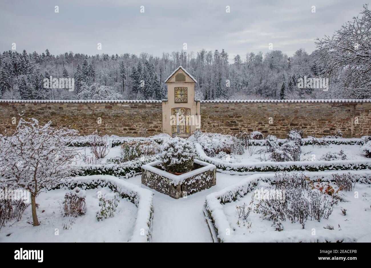 Klostergarten Kloster Kirchberg en hiver, neige Banque D'Images