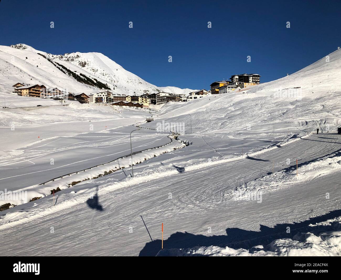 Vue sur la place Kühtai, télésiège, domaine skiable de Kühtai, neige, hiver, Kühtai, Tyrol, Autriche Banque D'Images