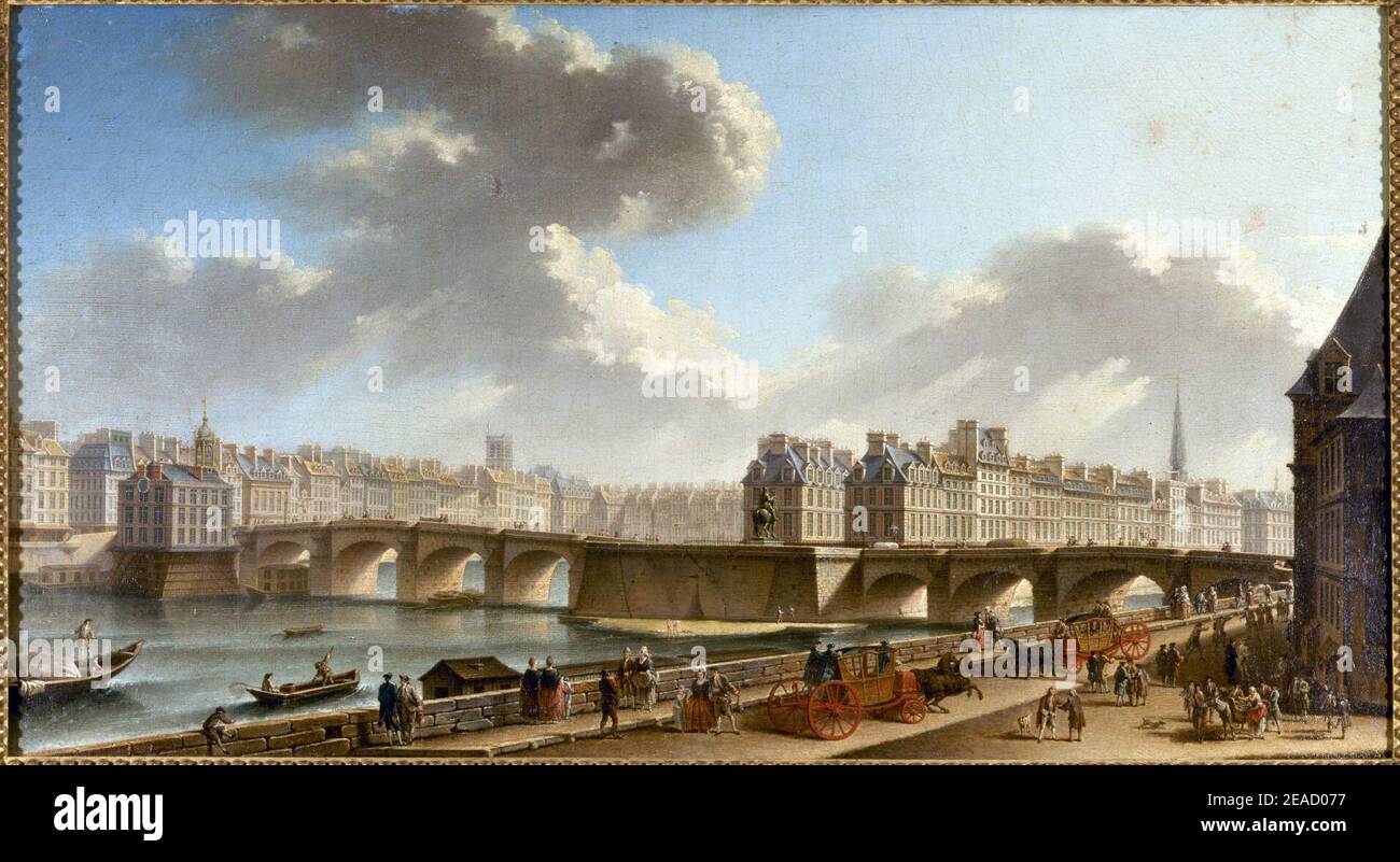 Nicolas Jean-Baptiste Raguenet - le Pont-neuf et la Cité, vu du quai de Conti - Banque D'Images