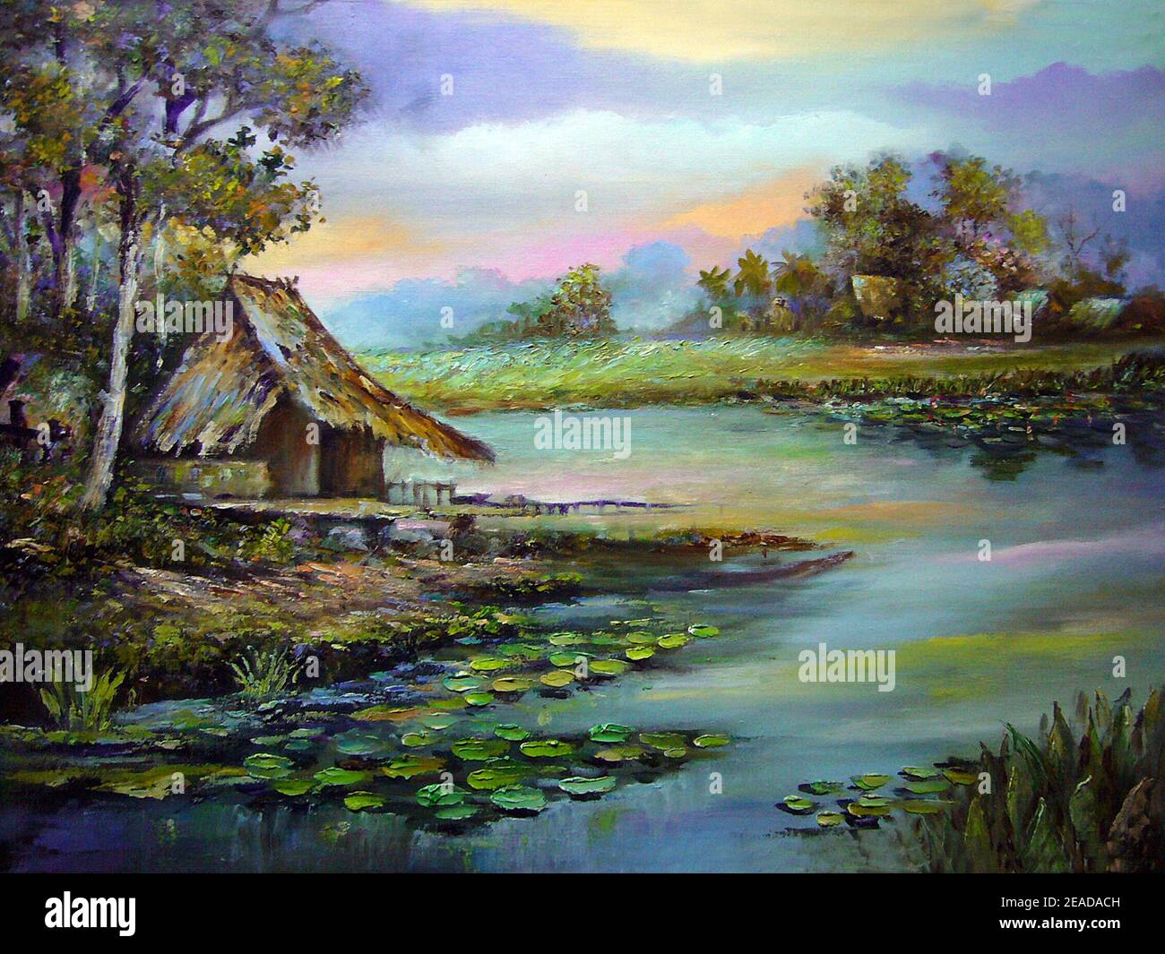 peint à la main original impressionnisme chefs-d'œuvre peintre art contemporain peinture à l'huile campagne thaïlande paysage campagne Banque D'Images