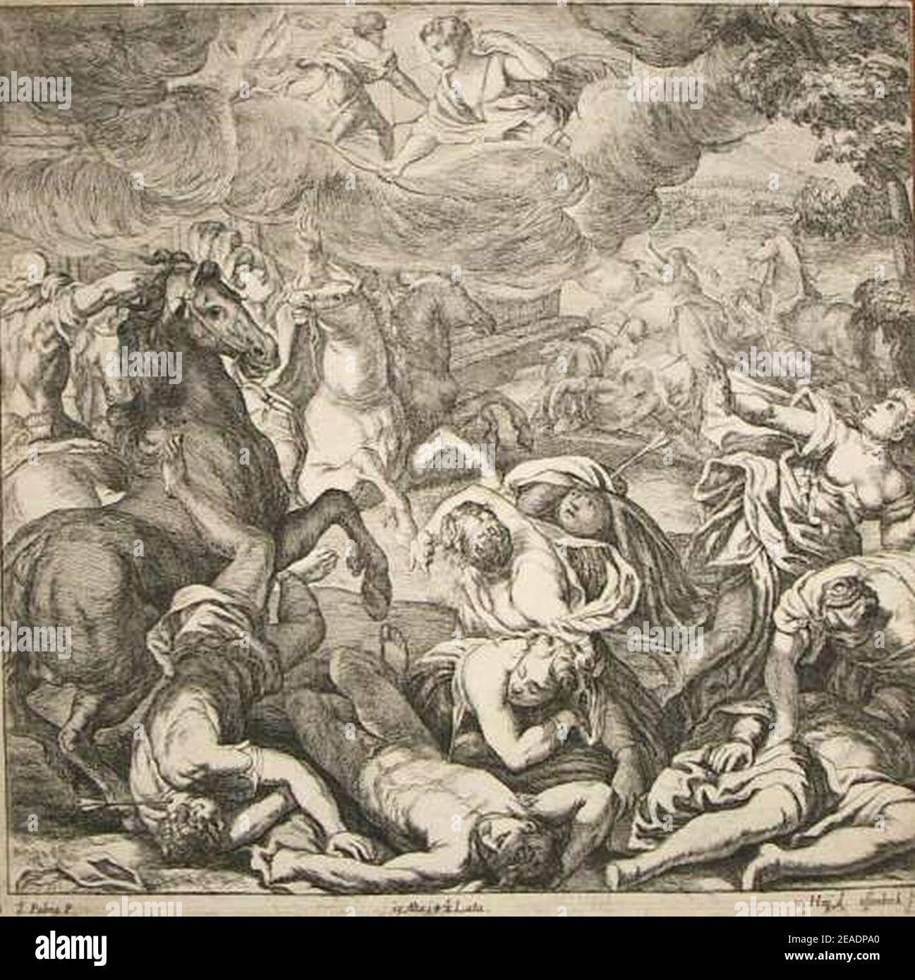 Nikolaus van Hoy et Jan van Ossenbeeck après Palma Vecchio - Diana se venge de Niobe pour la mort de ses enfants. Banque D'Images