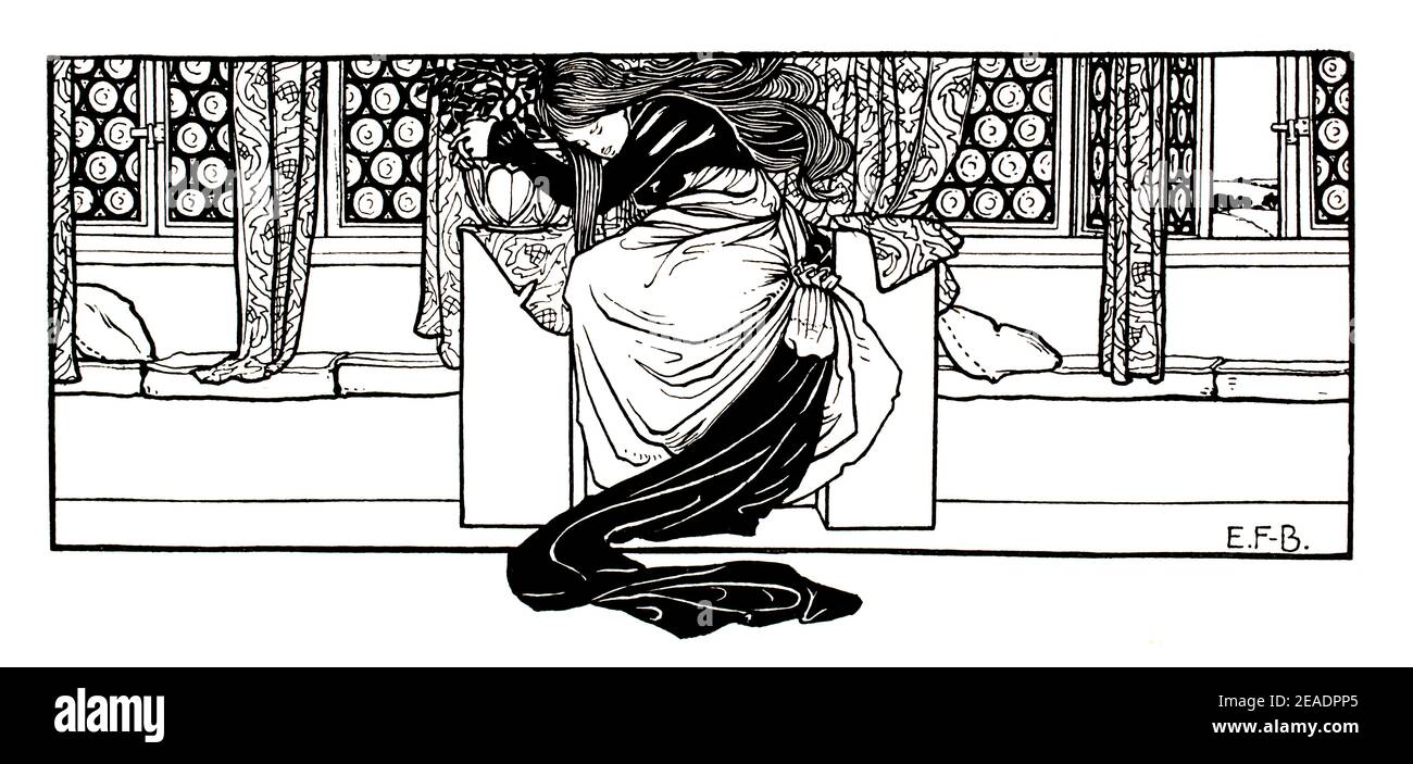 Isabella et le pot de Basil Chapter tête, conception par l'artiste et illustrateur anglais Eleanor Fortescue-Brickdale dans 1898 volume 13 du Studio Banque D'Images