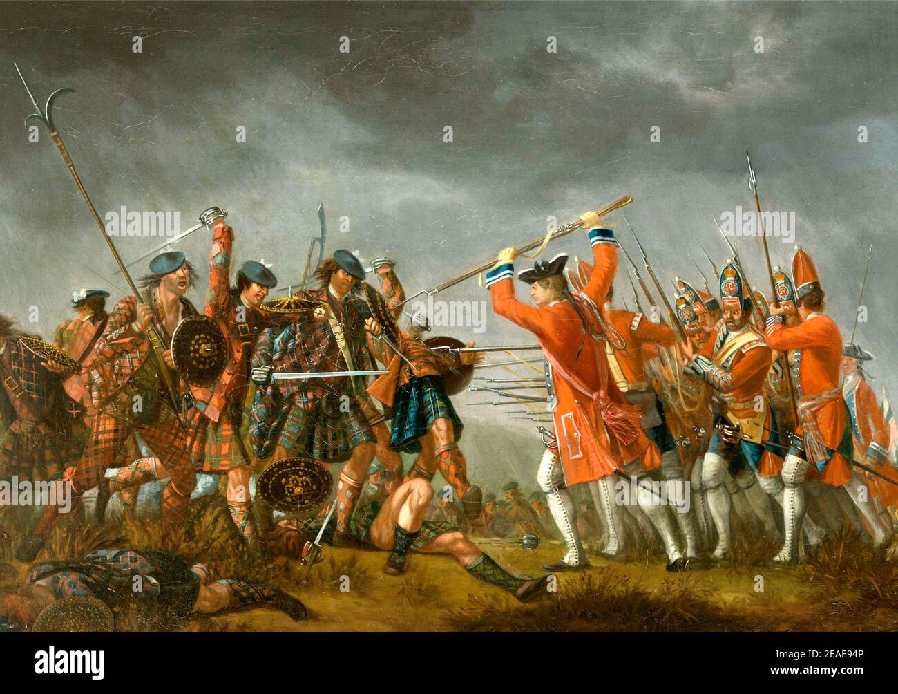 La bataille de Culloden - un incident dans la rébellion de 1745 - peinture de David Morier. Banque D'Images
