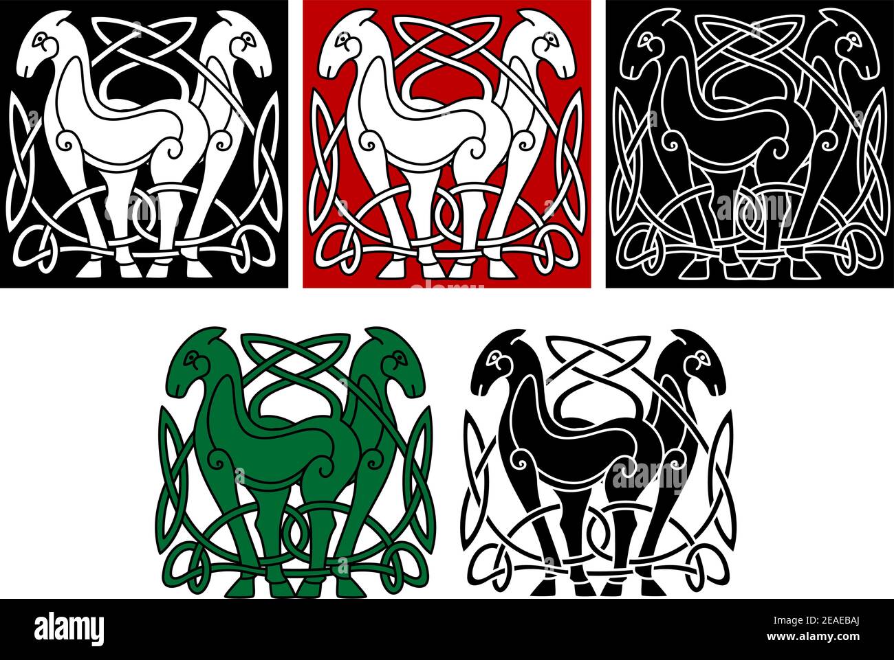 Chevaux celtiques avec éléments décoratifs et motifs Illustration de Vecteur
