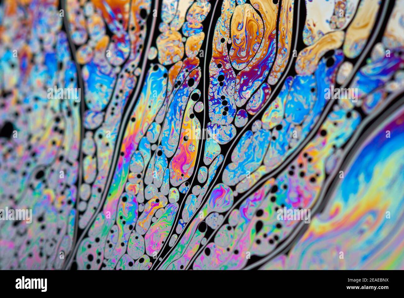 Arrière-plan abstrait multicolore, structure capillaire avec cellules colorées. Motifs ornementaux lumineux formant une mosaïque. Liquide art moderne bulles de savon, Banque D'Images