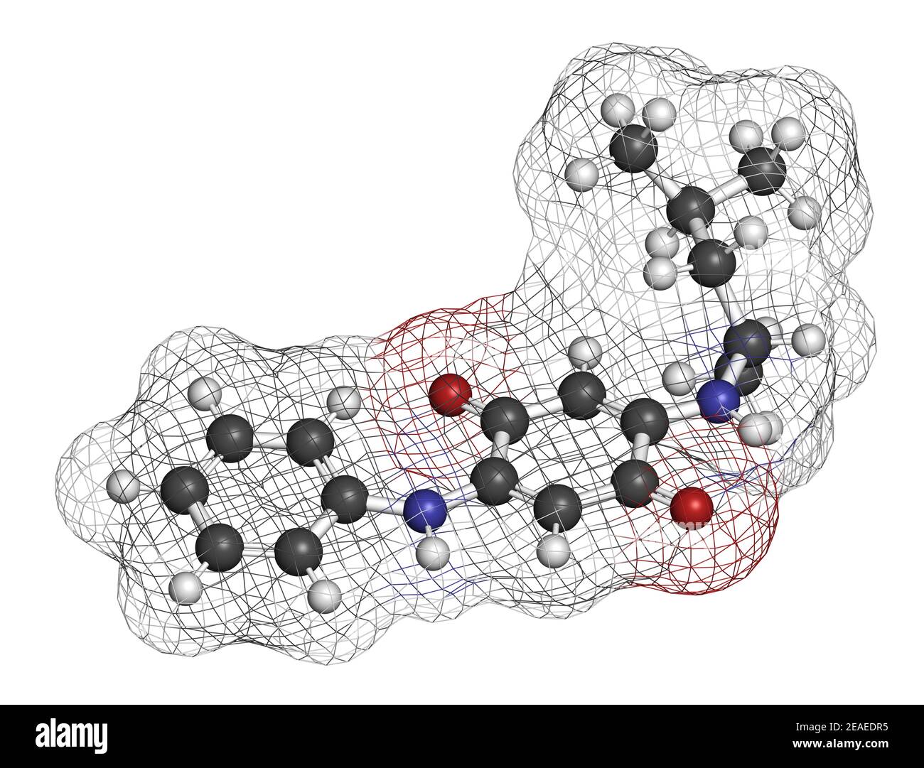 6PPD-quinone, produit de dégradation de l'additif pour caoutchouc 6PPD. Toxique pour le saumon. Rendu 3D. Les atomes sont représentés comme des sphères de couleur conventionnelle Banque D'Images