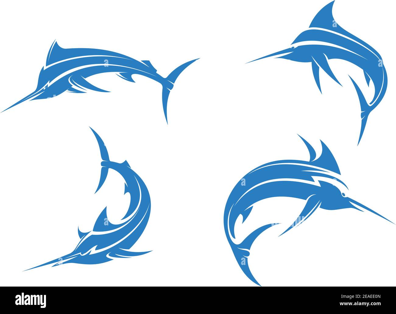 Grands marlins bleus avec nez pointu isolés sur fond blanc pour la conception de sports de pêche Illustration de Vecteur