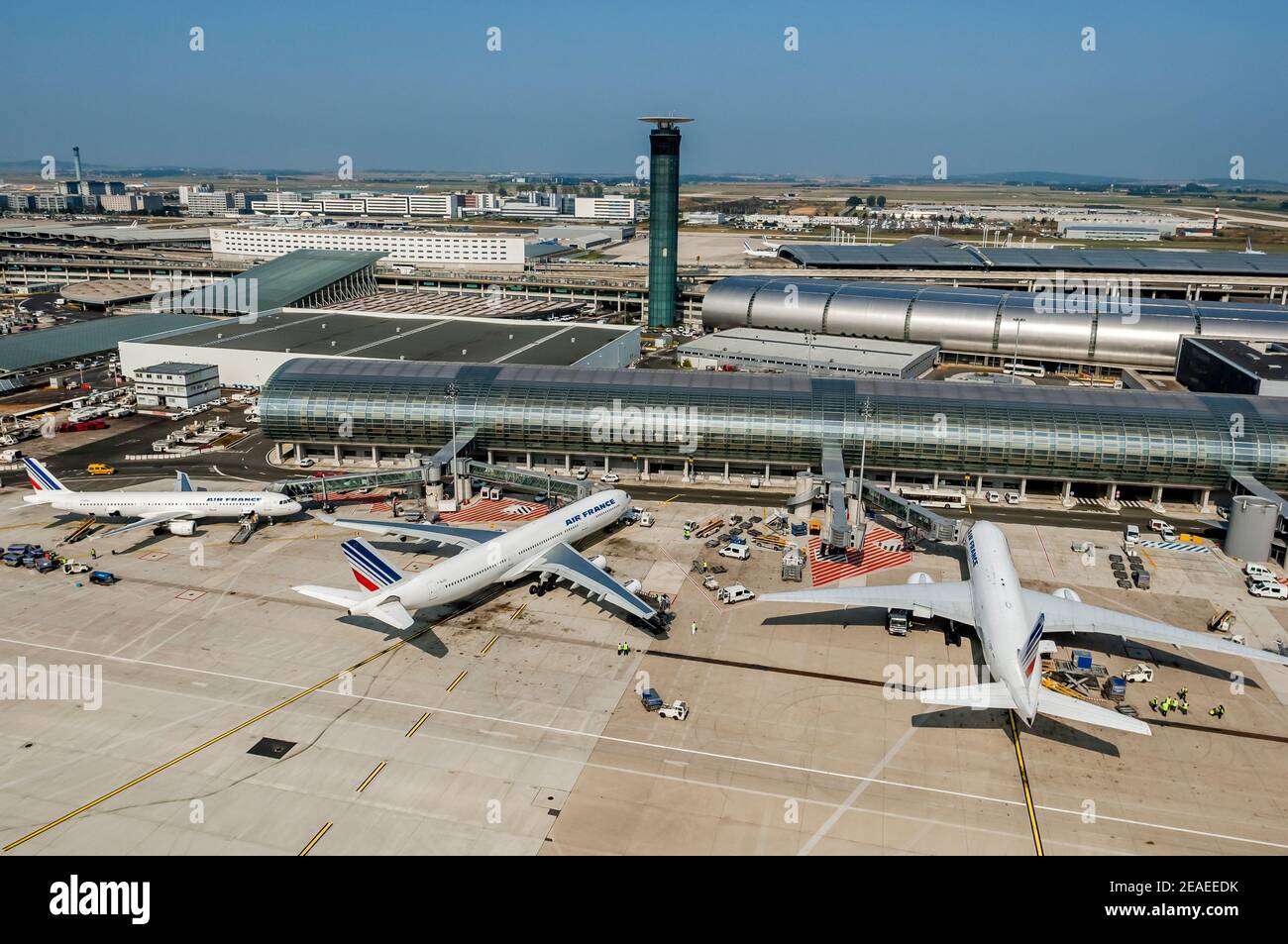 Aéroport Roissy Charles de Gaulle terminal 2 vu de ciel Banque D'Images