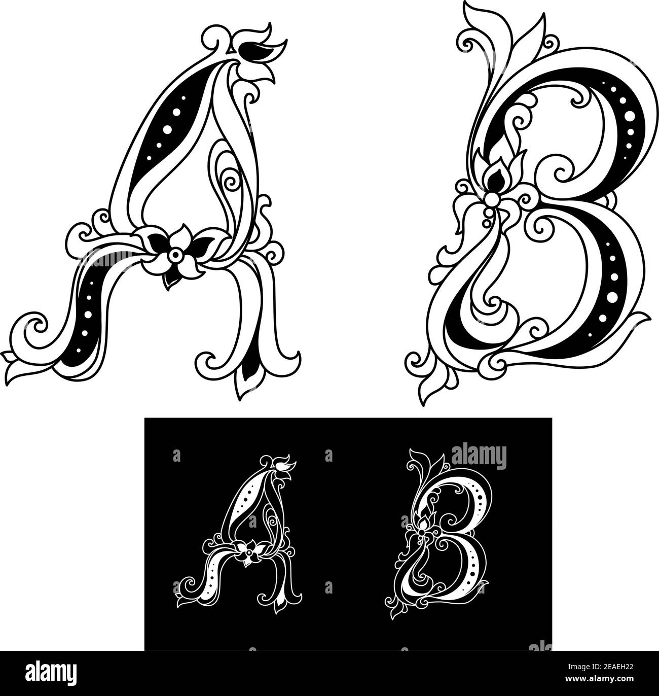 Lettres de titre A et B en style floral pour le design Illustration de Vecteur