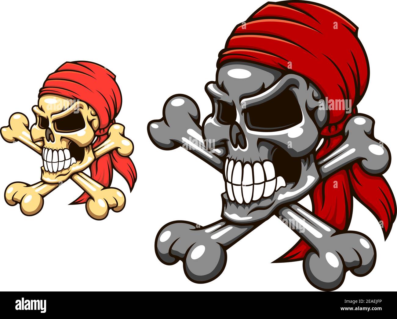 Crâne pirate avec crossos en style dessin animé pour tatouage ou motif mascotte Illustration de Vecteur
