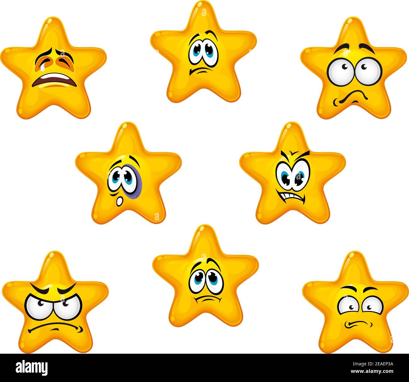 Icônes émotionnelles d'étoiles avec des émotions tristes et négatives Illustration de Vecteur