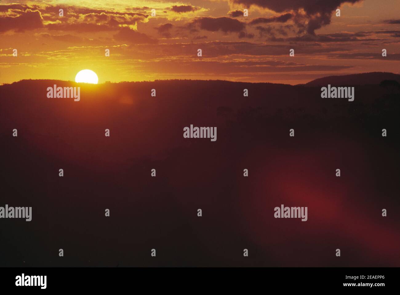 Australie. Nouvelle-Galles du Sud. Coucher de soleil sur les Blue Mountains. Banque D'Images