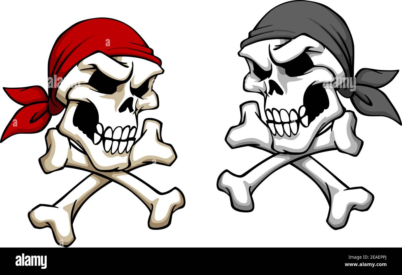 Danger crâne pirate dans le style de dessin animé. Pour mascotte ou tatouage Illustration de Vecteur