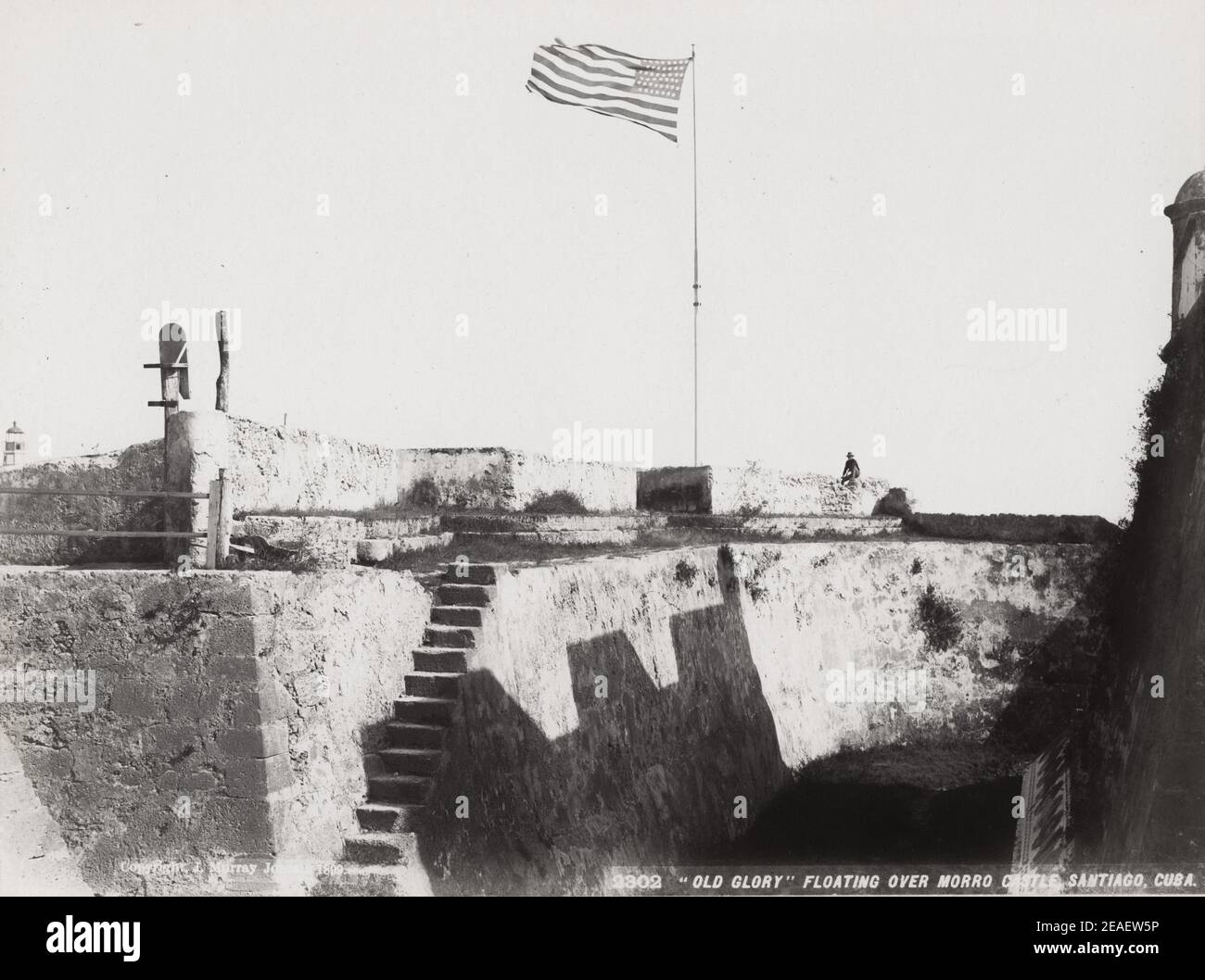 c.1900 photographie - Cuba: DRAPEAU AMÉRICAIN, Château Morro, Santiago Banque D'Images