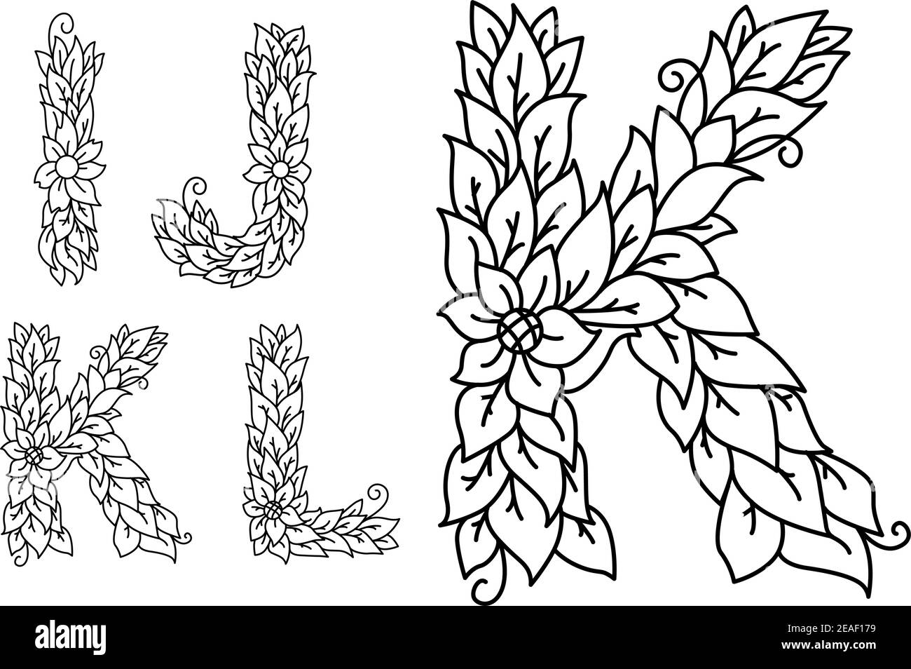 Jeu de lettres I, J, K, L de style floral pour le design Illustration de Vecteur