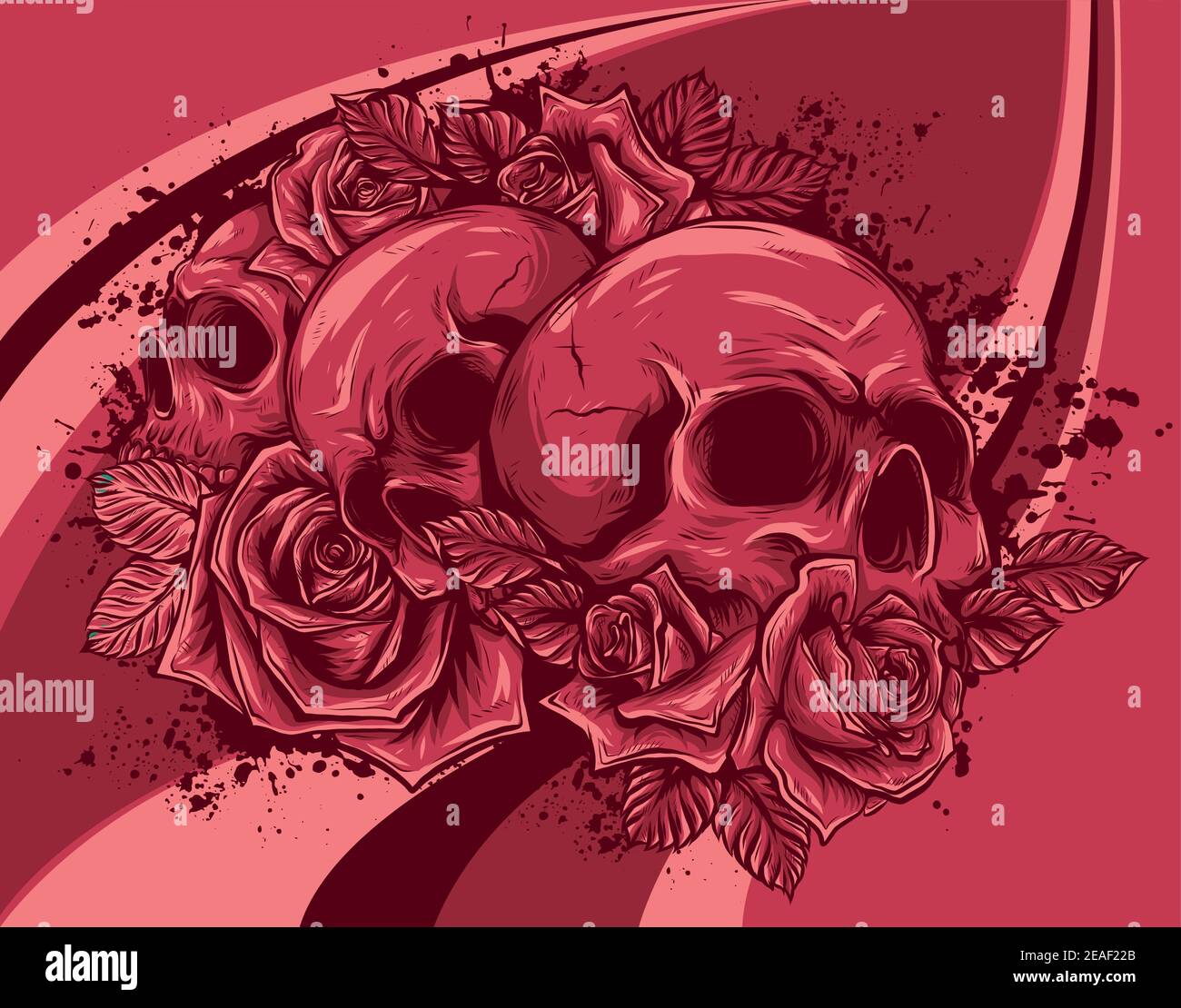 crânes humains, bouquet de fleurs. illustration vectorielle Illustration de Vecteur