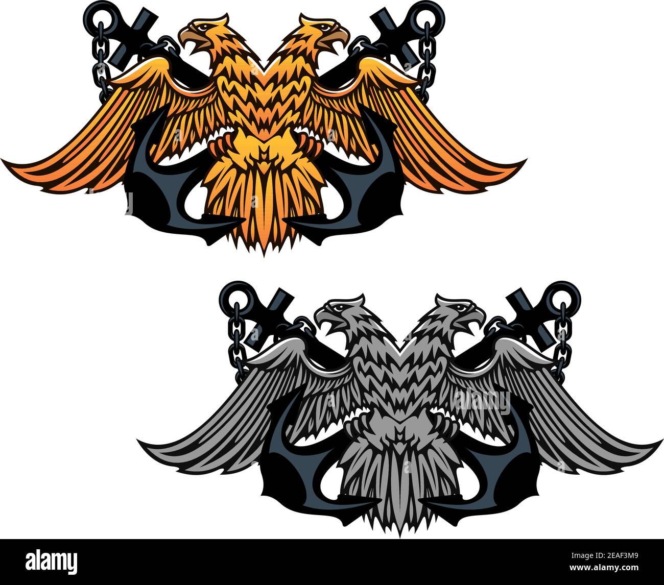 Aigle à tête double avec ancrage vintage pour heraldry ou tatouage conception Illustration de Vecteur