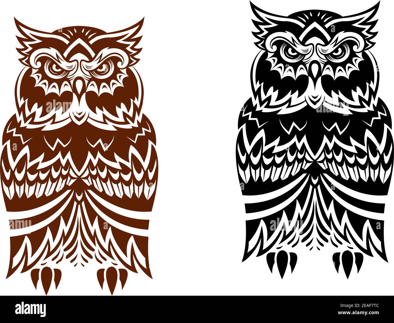 Hibou tribal avec ornement décoratif isolé sur fond blanc Illustration de Vecteur