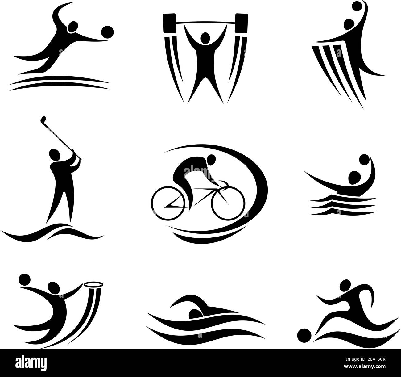 Icônes et symboles sportifs avec des personnes actives pour le design Illustration de Vecteur