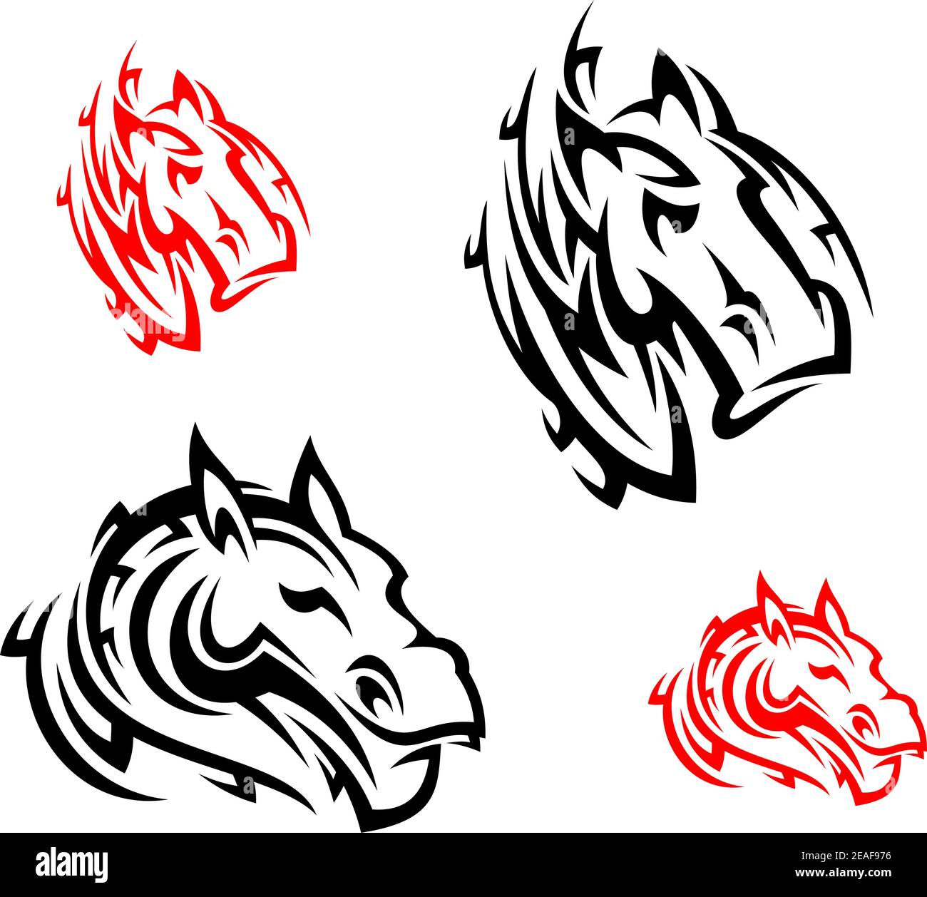 Chevaux tribaux tatouages isolés sur fond blanc Illustration de Vecteur