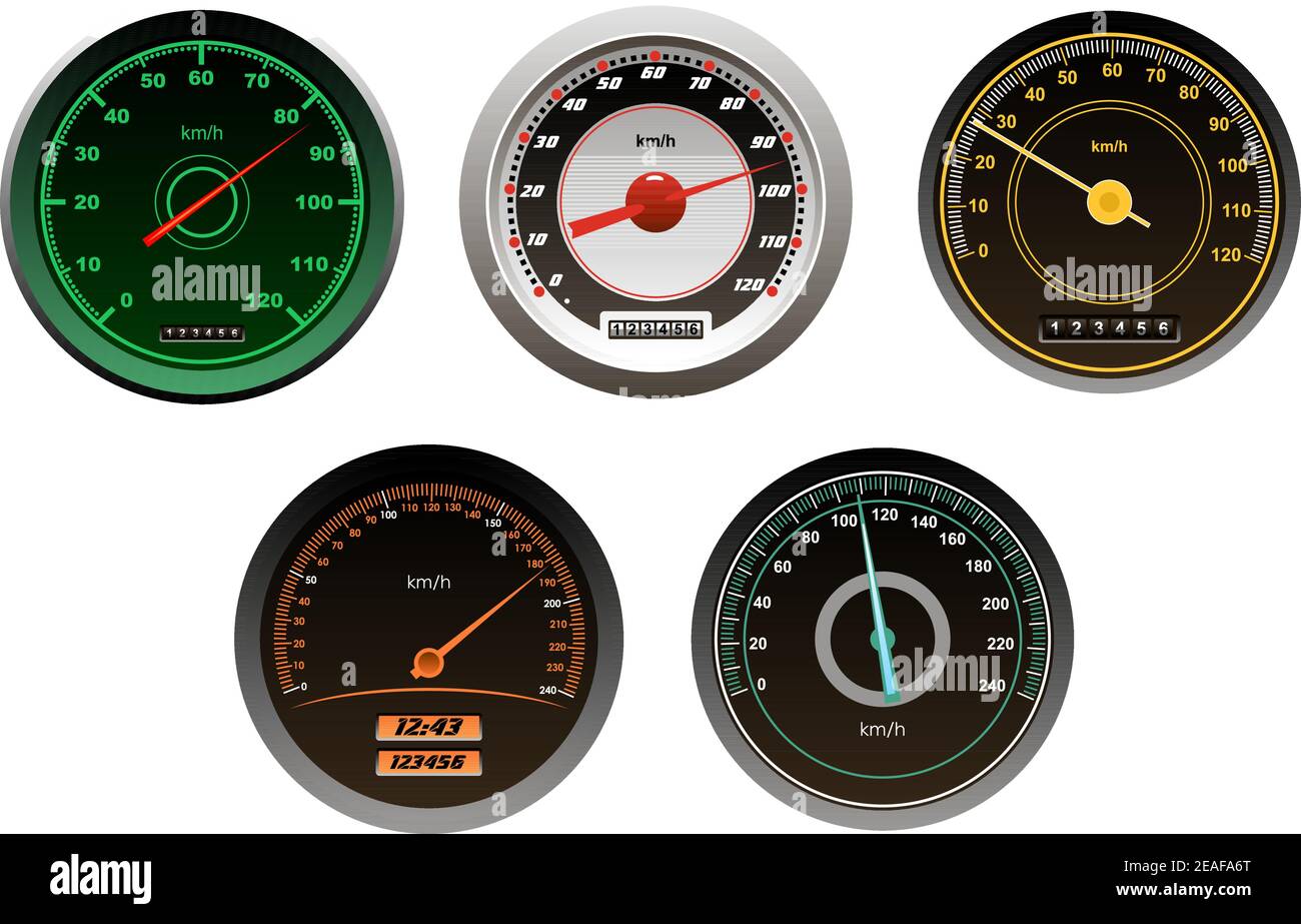 Les compteurs de vitesse des voitures de course sont isolés sur fond blanc pour le sport conception Illustration de Vecteur