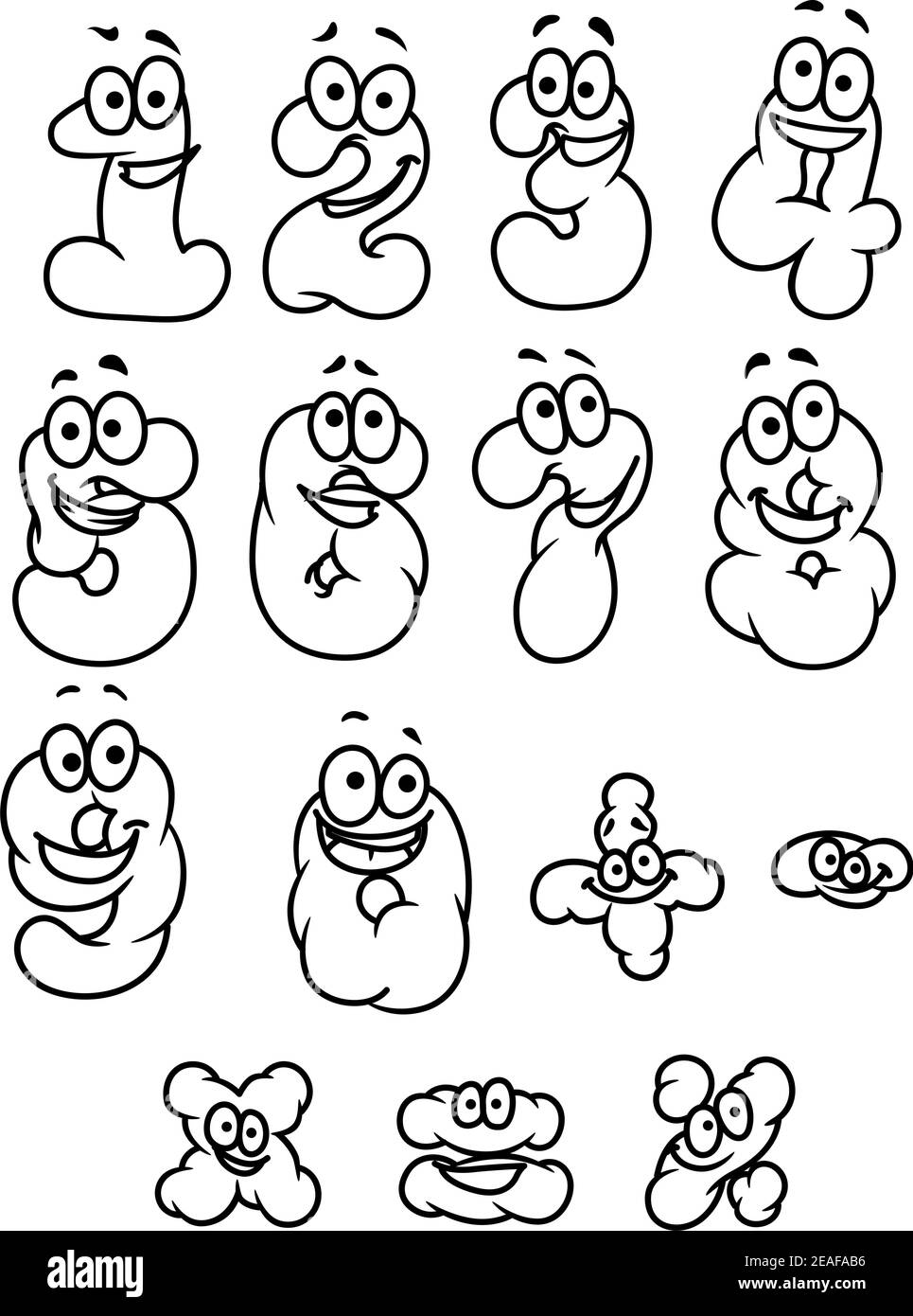 Chiffres de dessin animé et chiffres avec des émotions positives Illustration de Vecteur