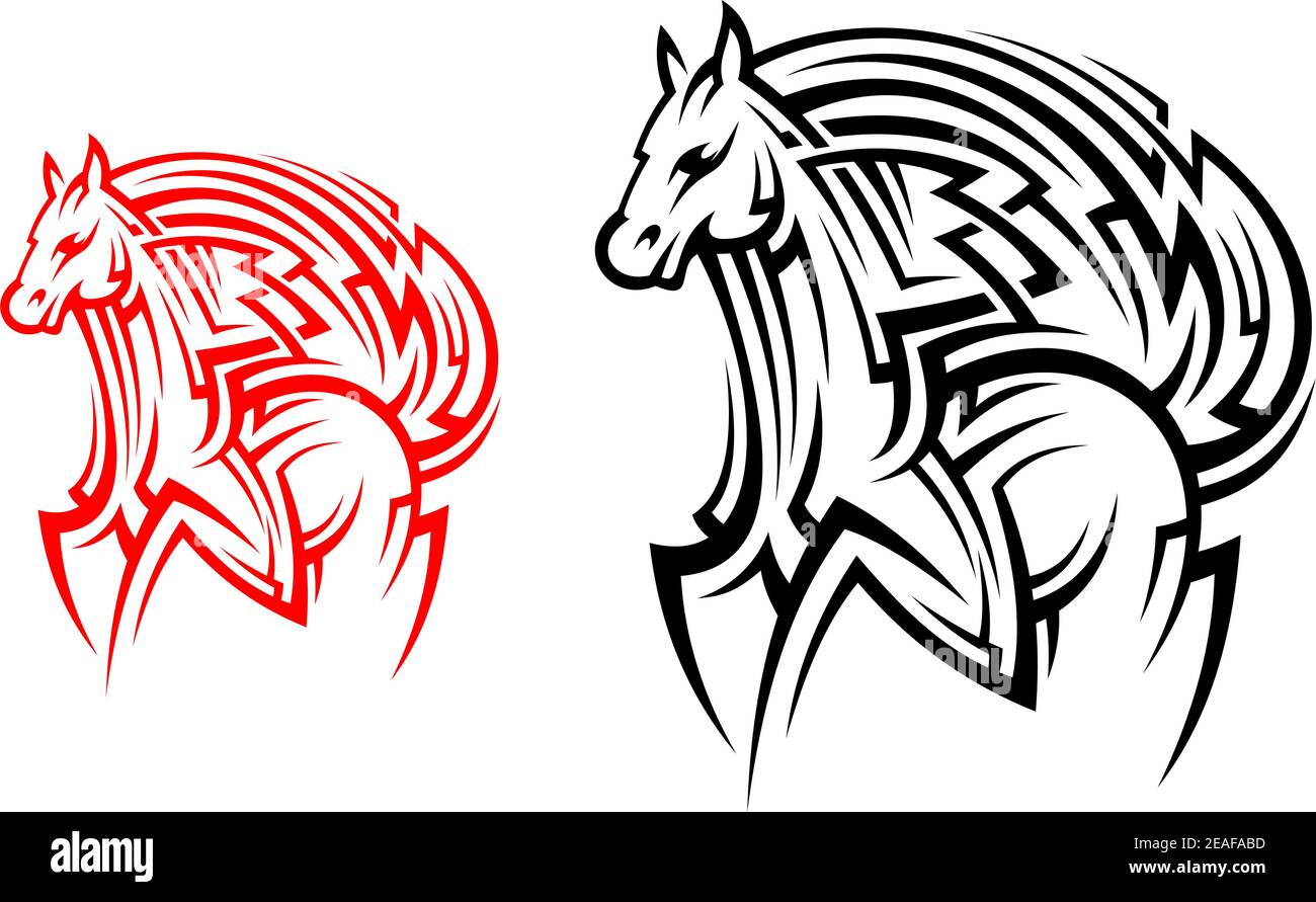 Étalon de cheval de course de style tribal pour le motif tatouage Illustration de Vecteur
