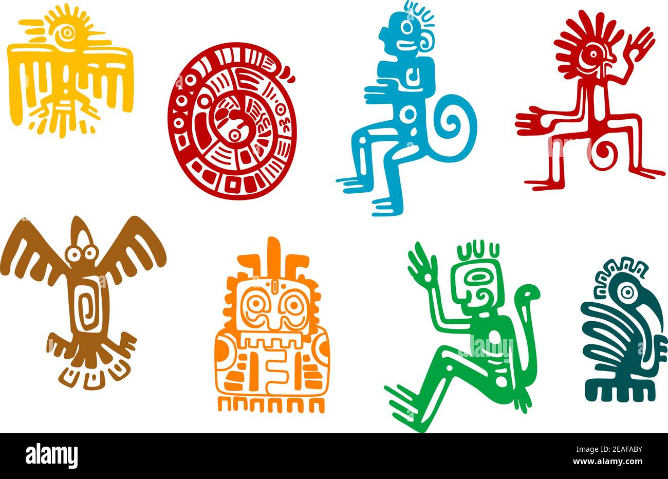 Symboles d'art Maya et aztèque abstraits isolés sur fond blanc Illustration de Vecteur