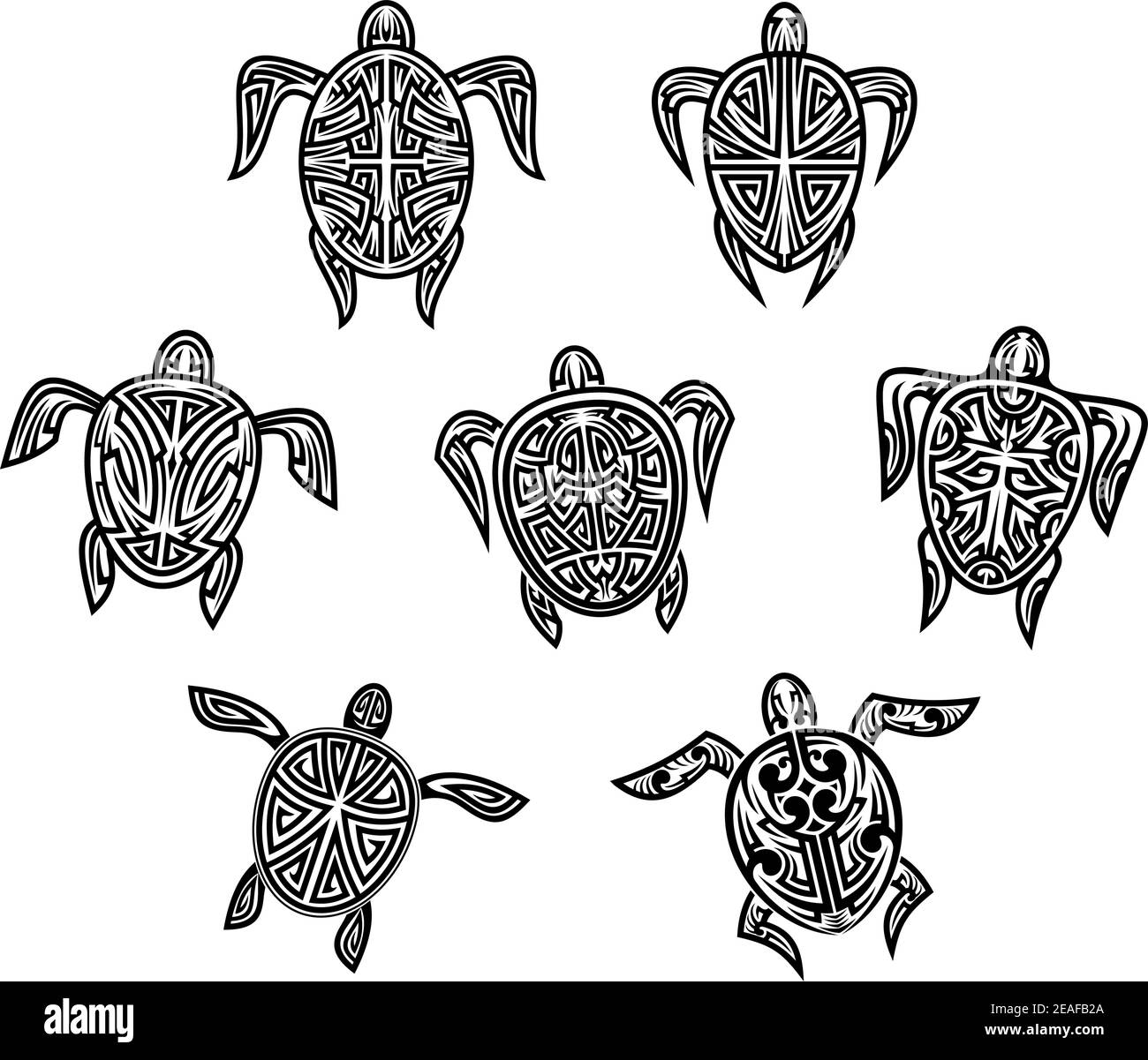 Des tatouages de tortues tribales sont isolés sur le bnackground blanc Illustration de Vecteur