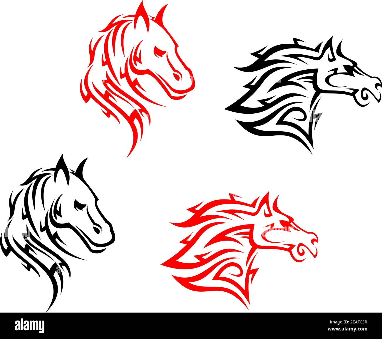 Chevaux tribaux isolés sur fond blanc pour la conception de tatouage Illustration de Vecteur