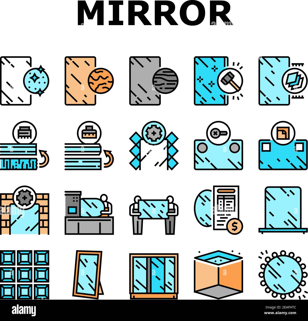 Les icônes de la collection d'installation miroir définissent le vecteur Illustration de Vecteur