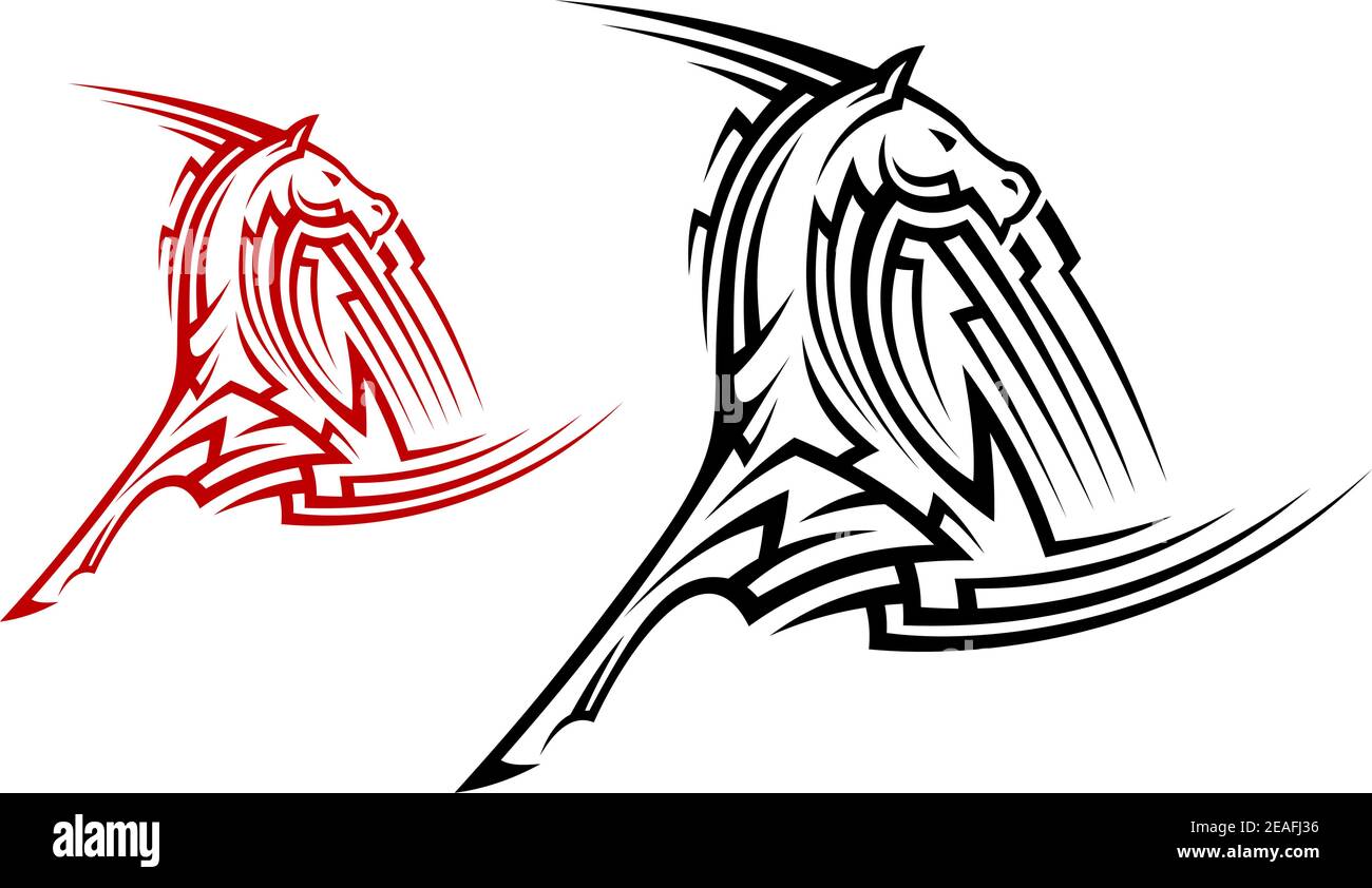 Mascotte de cheval tribale aux couleurs rouge et noir pour le pouvoir concept ou design tatouage Illustration de Vecteur
