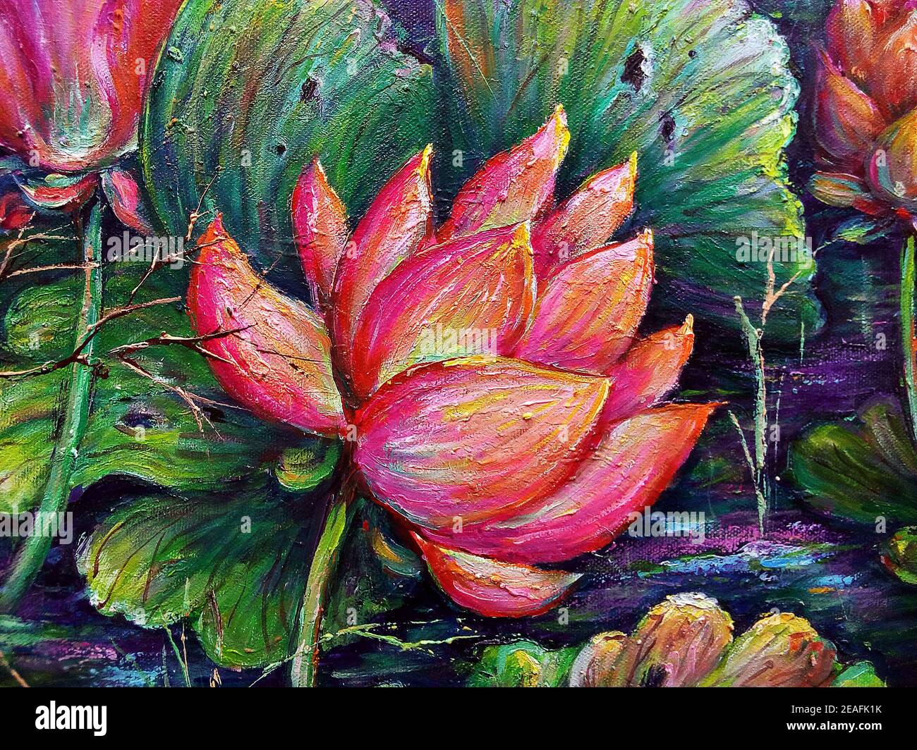 peinture d'art à l'huile fleur de lotus de couleur et fond de nénuphar de thaïlande Banque D'Images