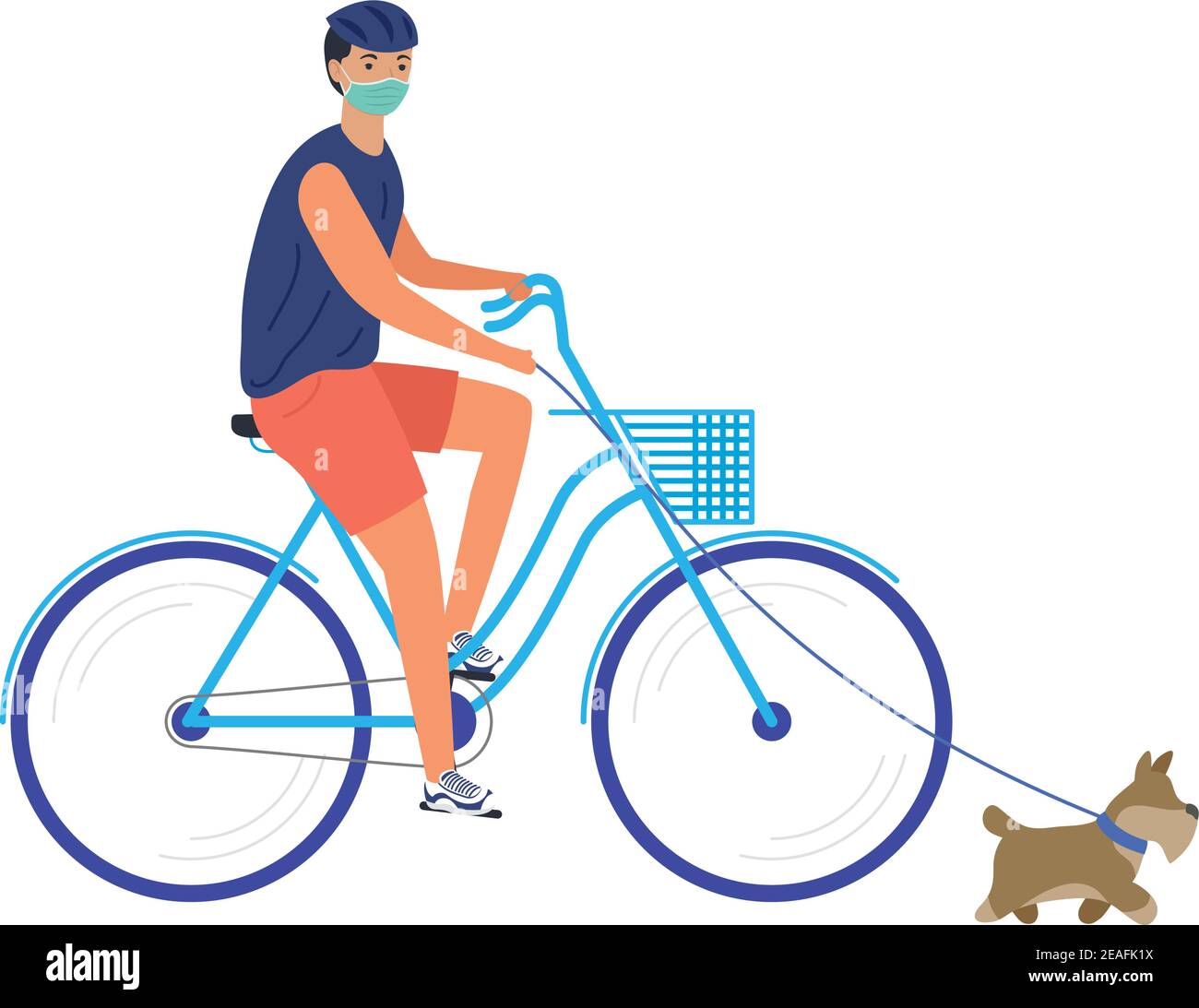 jeune homme portant un masque médical en vélo avec vecteur de chien conception de l'illustration Illustration de Vecteur