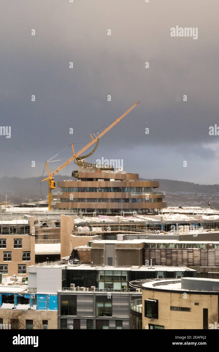 Vue sur la salle de restauration St James Quarters construit à l'aide d'une grue Banque D'Images