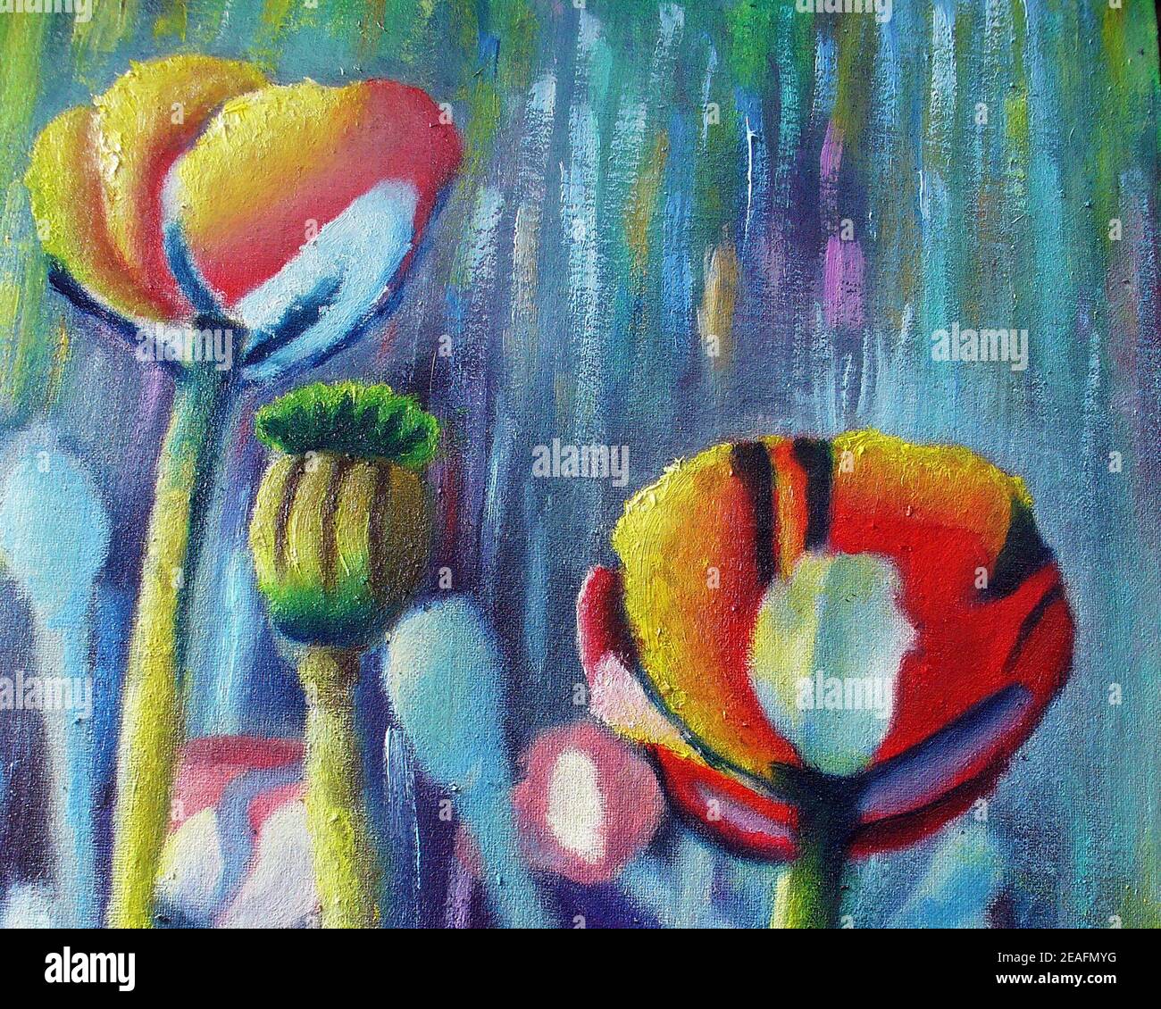 Peinture à l'huile d'art fleur de pavot , abstrait , design , arrière-plan de thaïlande Banque D'Images