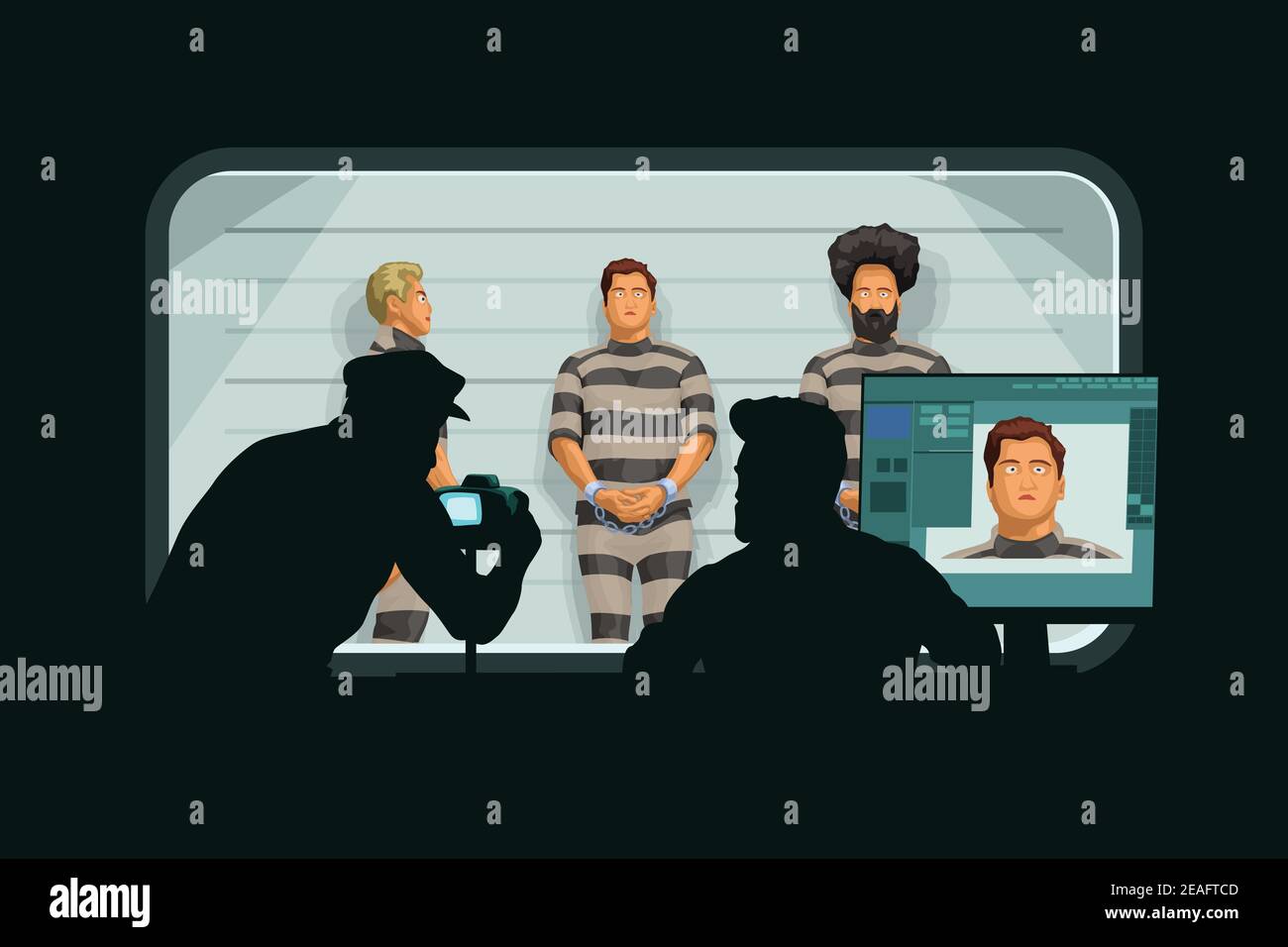 silhouettes de policiers dans la salle secrète avec arrêté Illustration de Vecteur