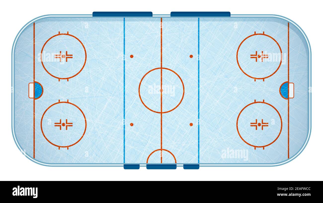 hockey sur glace les marques de patinoire de sports de lignes de vue de dessus avec des rayures sur la glace. Aire de jeux de hockey Outline. Terrain de sport pour les loisirs actifs. Vecteur Illustration de Vecteur