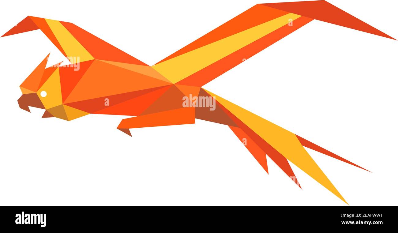 Perroquet de macaw volant dessiné en style origami Illustration de Vecteur