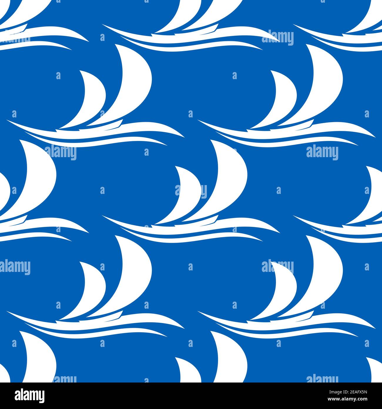 Motif fluide sur fond bleu d'un stylisé yacht avec ses voiles curving dans le vent naviguant sur une vague d'océan appropriée comme papier peint ou Illustration de Vecteur