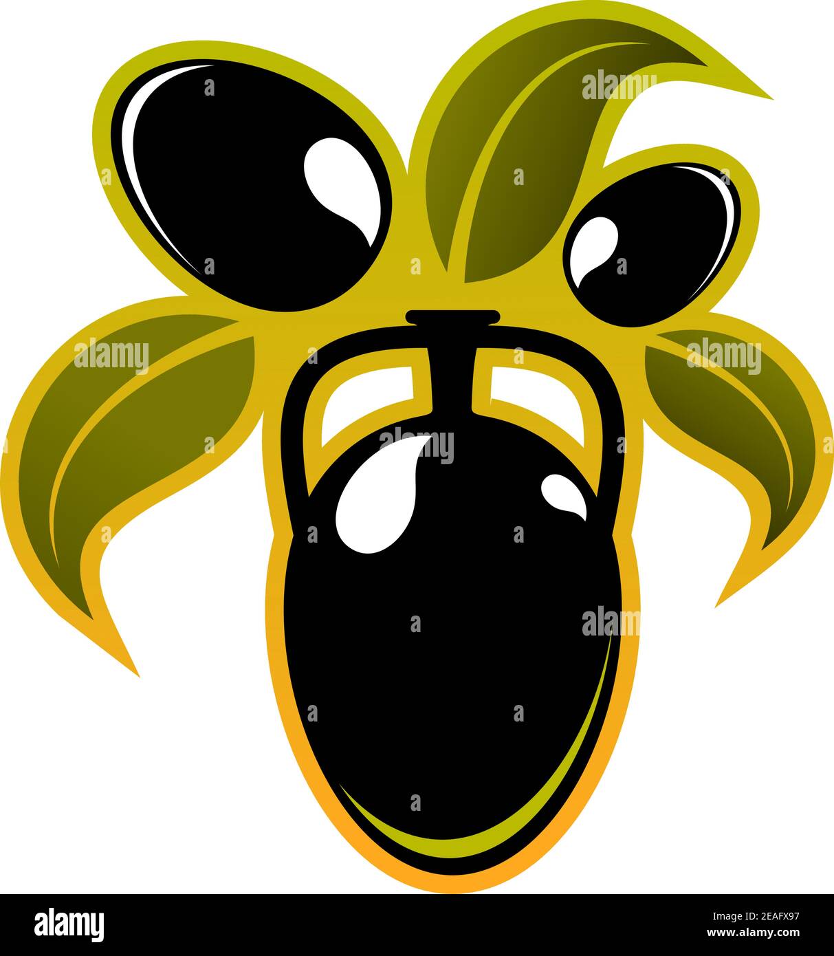 Illustration audacieuse d'un bouquet de noir frais et sain olives avec feuilles sur fond blanc Illustration de Vecteur