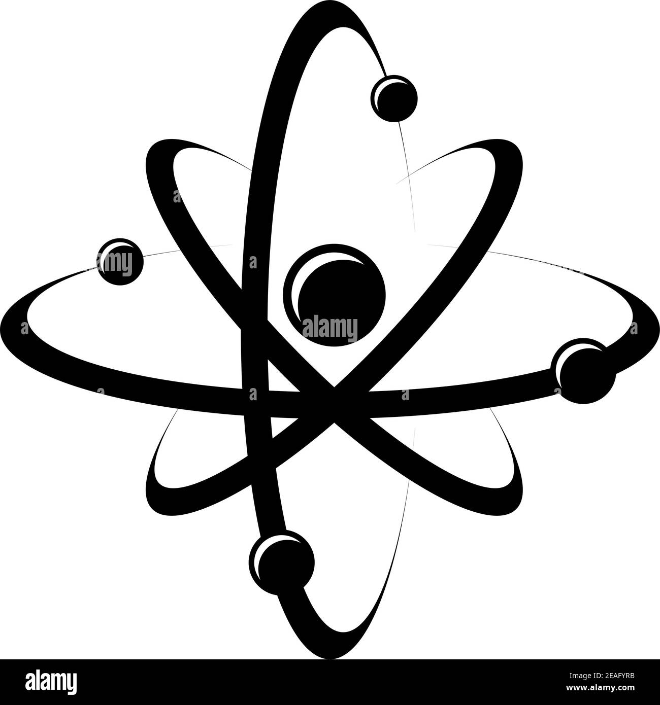 Symbole noir d'un atome composé de noyau, proton, neutron et électron, en mouvement, isolé sur fond blanc Illustration de Vecteur