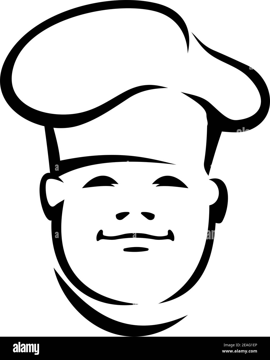 Esquisse de la face du vecteur noir et blanc un jeune cuisinier souriant ou un chef dans un toque Illustration de Vecteur