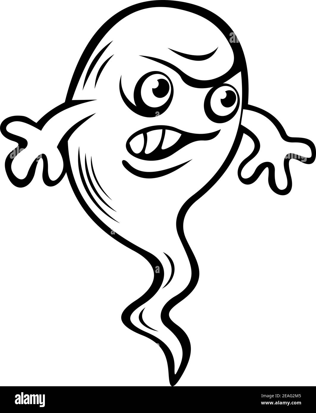 Croquis noir et blanc d'un fantôme blanc effrayant Ou monstre pour célébrer Halloween Illustration de Vecteur