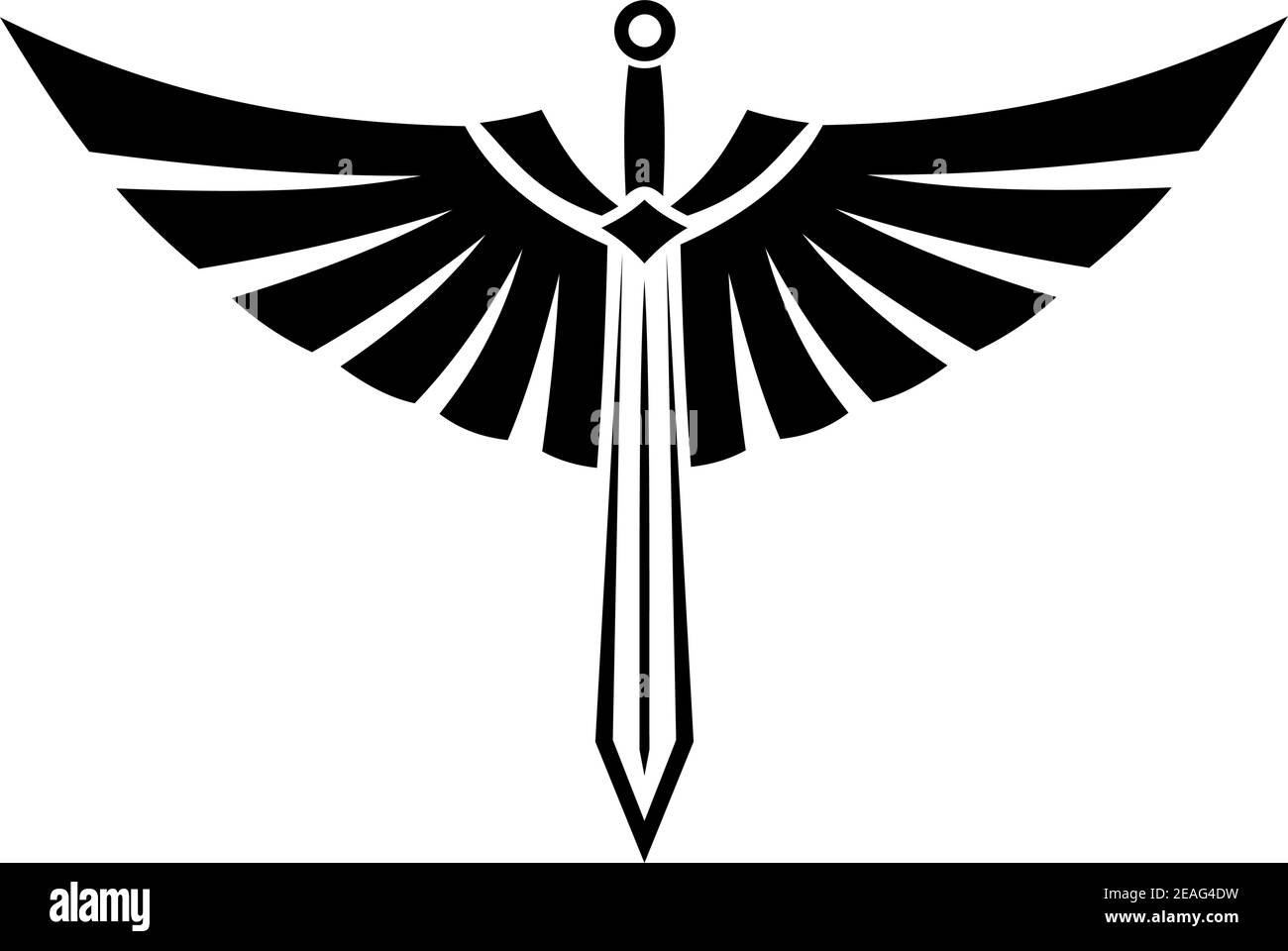 Illustration vectorielle noire et blanche d'une épée à ailes avec ailes et plumes élégantes pour un motif tatouage Illustration de Vecteur