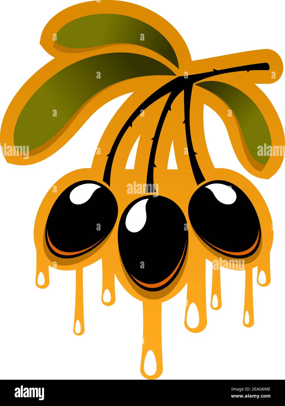 Illustration d'un bouquet d'olives mûres qui s'égoutte d'or huile d'olive sur fond blanc Illustration de Vecteur