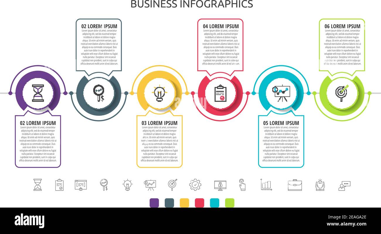 Infographie sur les lignes vectorielles des cercles avec icônes en 6 ...