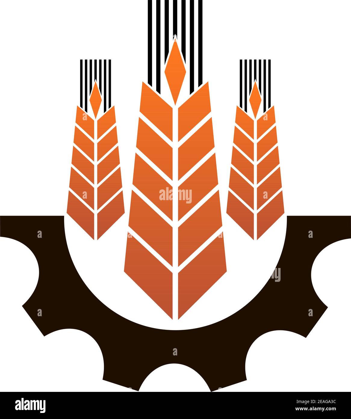Icône représentant l'industrie et l'agriculture avec trois oreilles de mûre blé doré au-dessus d'un engrenage mécanique partiel représentant l'industrie Illustration de Vecteur