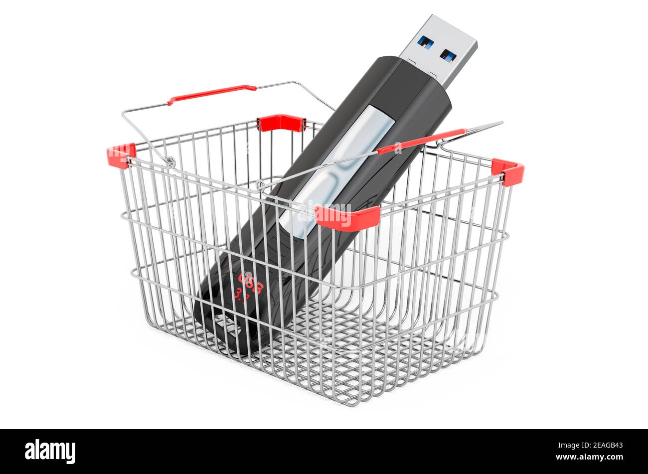 Panier avec flash USB, rendu 3D isolé sur fond blanc Banque D'Images